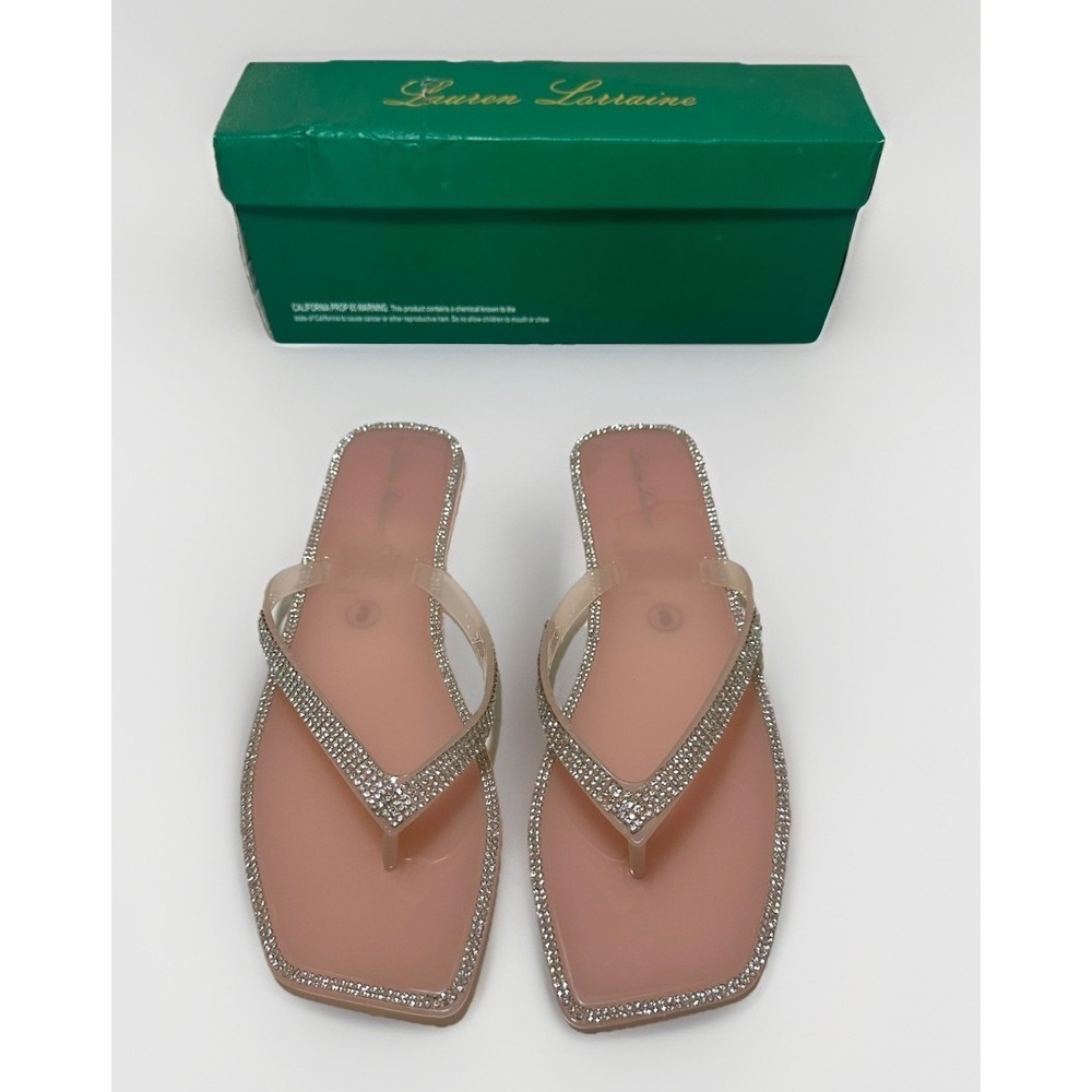 Lauren Lorraine *NEW* Women's 9 Tampa Pink Rhinestone Thong Jelly‎ Flat Sandals